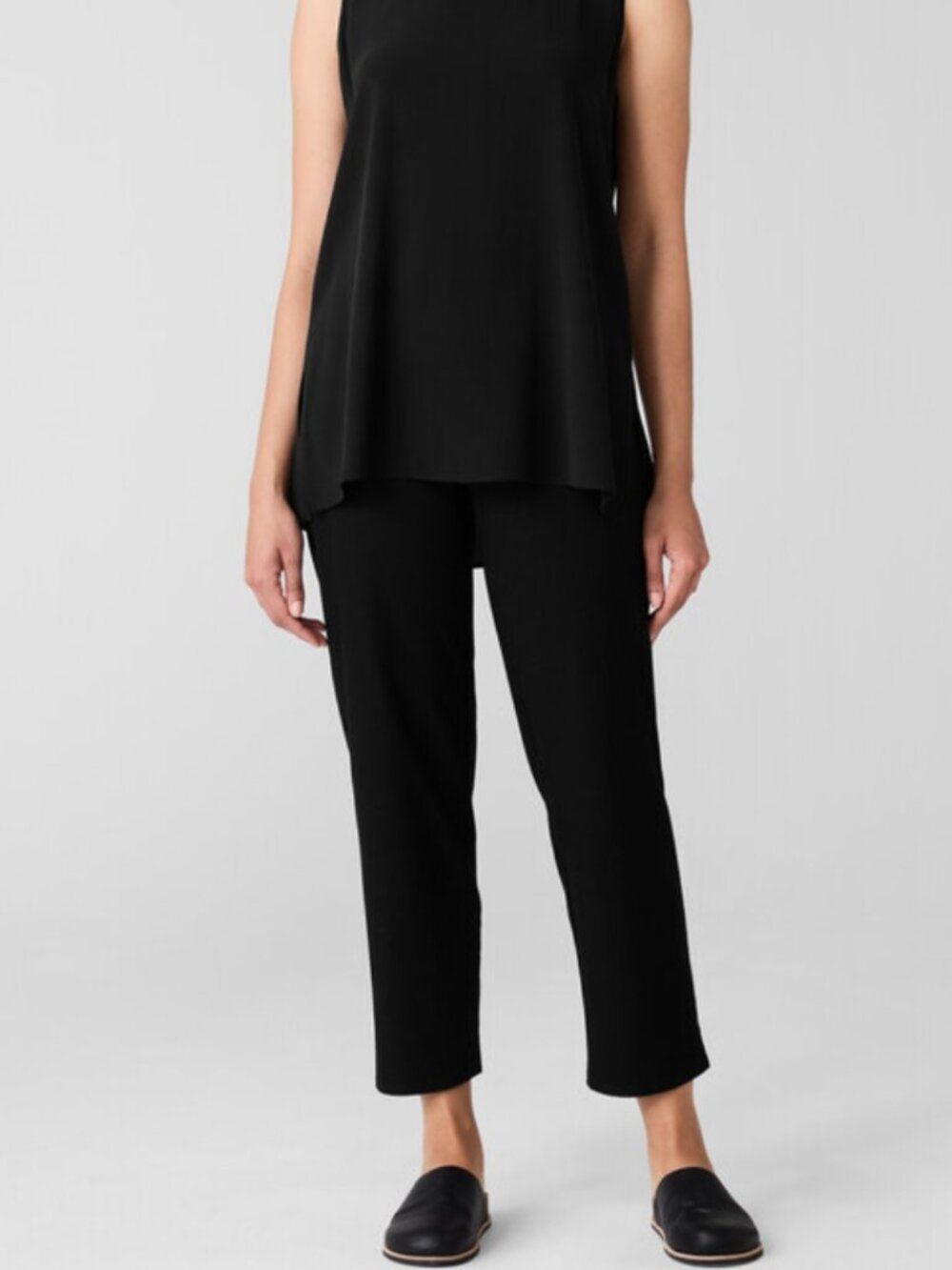 EILEEN FISHER Washable Stretch Crepe Straight Pants Women's XL Black Pull On